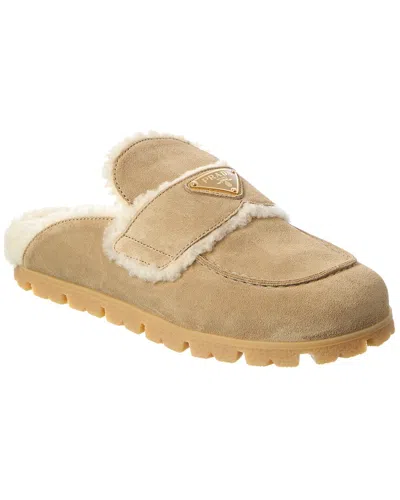 Prada Suede & Shearling Mule In Brown