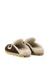 Prada Shearling-trim Logo-plaque Suede Mules In Brown