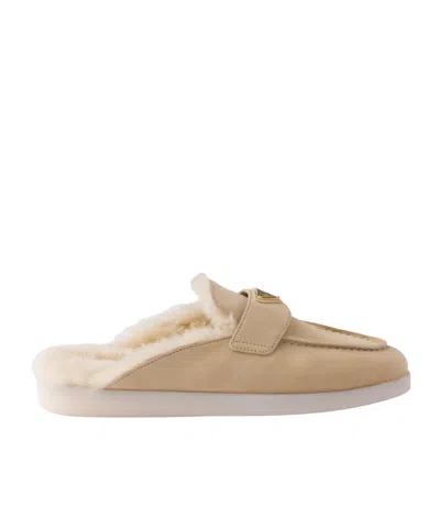 Prada Suede And Shearling Mules In Animal Print
