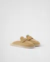 Prada Suede And Shearling Loafers In Ecru