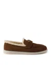 Prada Suede And Sheepskin Loafers In Brown