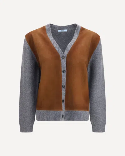 Prada Suede And Wool Cardigan In Multicolour
