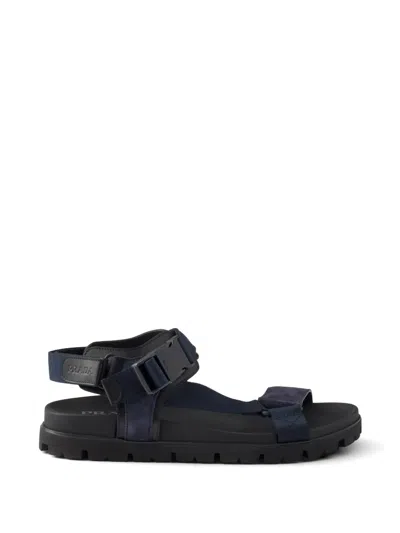 Prada Suede And Woven Tape Sporty Sandals In Animal Print