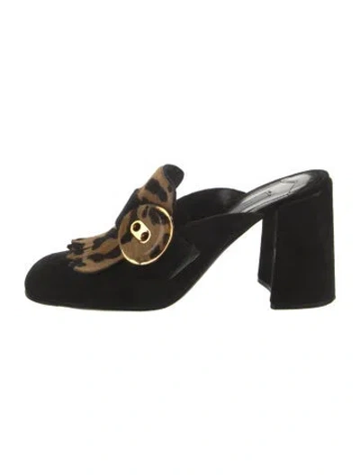 Pre-owned Prada Suede Animal Print Mules In Black
