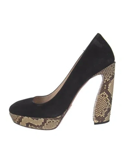 Pre-owned Prada Suede Animal Print Pumps In Black