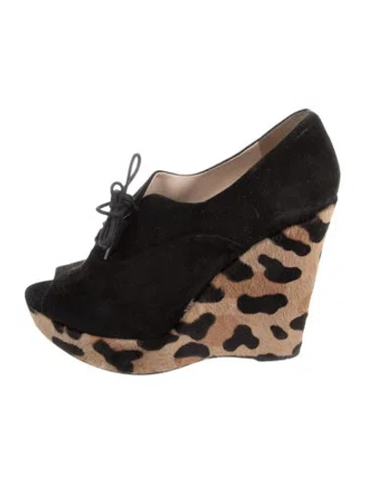 Pre-owned Prada Suede Animal Print Pumps In Black
