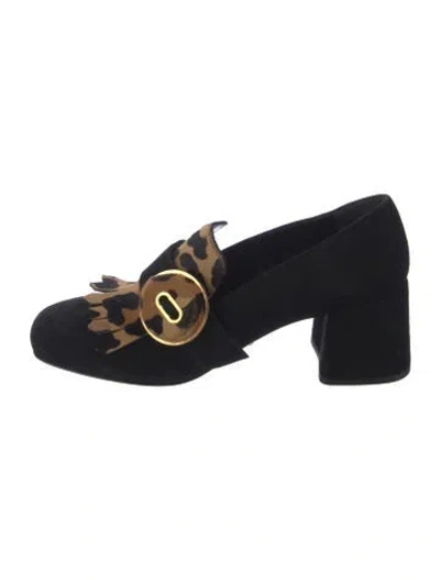 Pre-owned Prada Suede Animal Print Pumps In Black