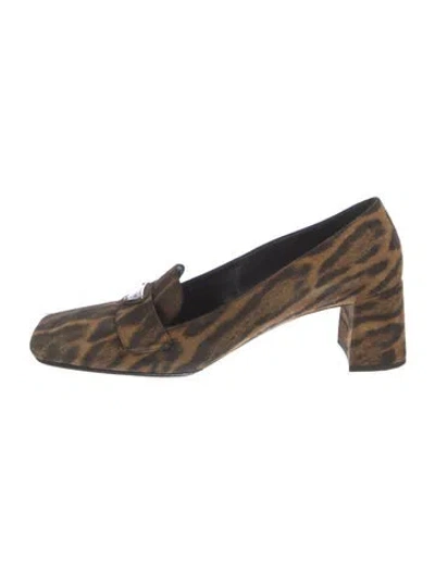 Pre-owned Prada Suede Animal Print Pumps In Brown