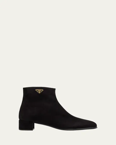 Prada Suede Ankle Booties In Black