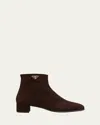Prada Suede Ankle Booties In Brown