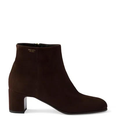 Prada Suede Ankle Boots 55 In Black