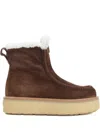 Prada Suede Shearling Ankle Boots In Brown
