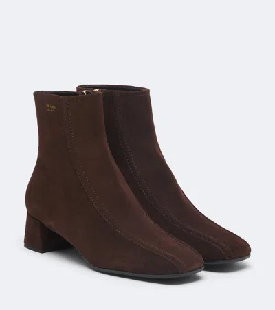 Prada Suede Ankle Boots In Brown
