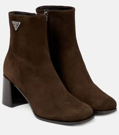 Prada Suede Ankle Boots In Brown