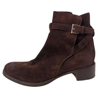 Pre-owned Prada Suede Ankle Boots Size 37 1/2 In Black