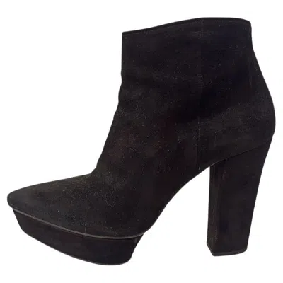 Pre-owned Prada Suede Ankle Boots Size 38 In Black