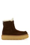 Prada Suede Ankle Boots With Shearling Lining In Brown