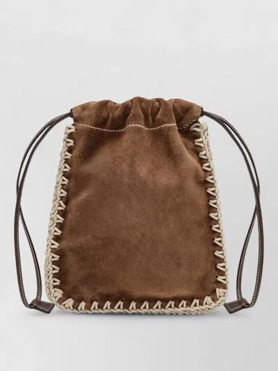 Prada Suede Backpack Braided Trim Contrast Stitching