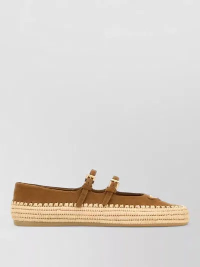 Prada Suede Ballerinas Espadrille Sole Round Toe In Multi