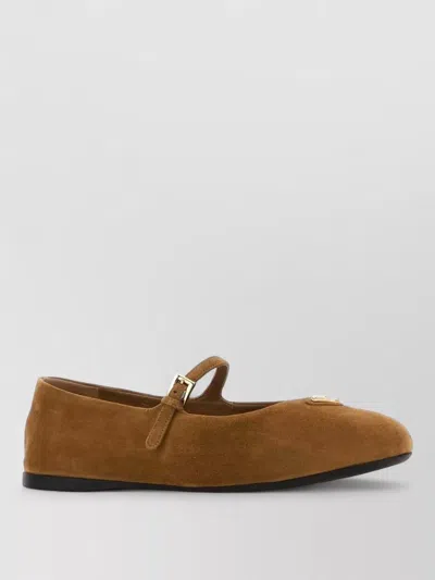 Prada Suede Ballerinas Flat Sole Mary Jane Strap In Animal Print
