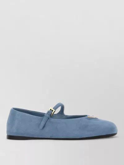 Prada Suede Ballerinas Flat Sole Round Toe In Blue
