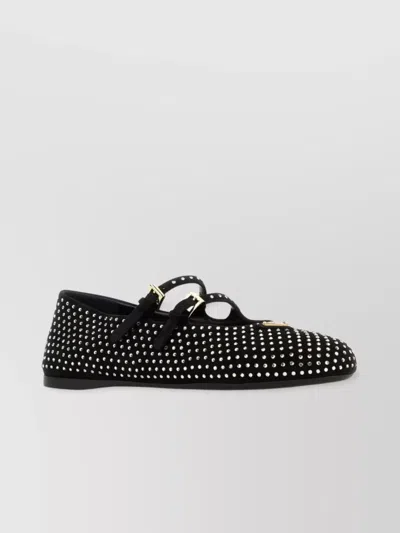 PRADA SUEDE BALLERINAS WITH STUDDED ROUND TOE