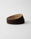 Prada Men's Suede Belt Strap In Dark Brown