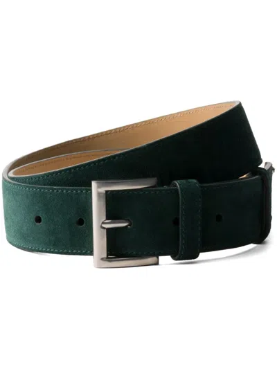 Prada Suede Beltenamel-logo Suede Belt In Green