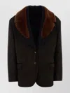 Prada Suede Blazer With Faux Fur Collar