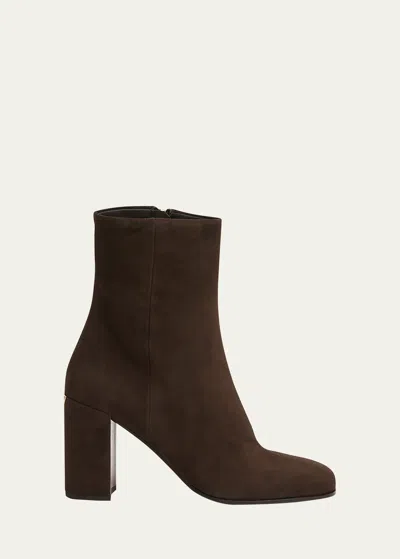 Prada Suede Block-heel Ankle Boots In Moro