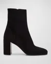 Prada Suede Block-heel Ankle Boots In Nero