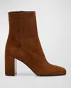 Prada Suede Block-heel Ankle Boots In Rovere