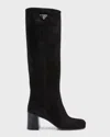 Prada Logo Plaque-detail Panelled Boots In Nero