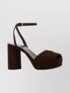 Prada Suede Block Heel Peep Toe Sandals In Brown