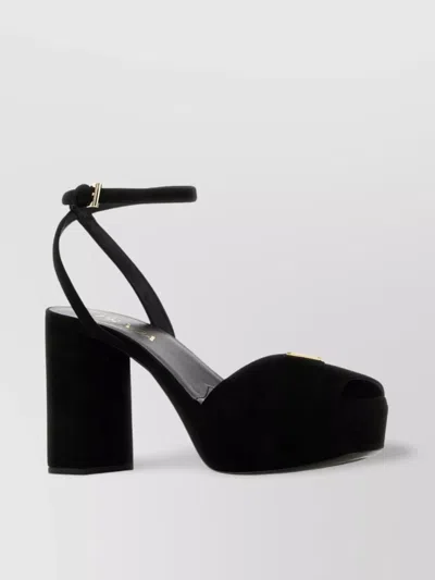 Prada Suede Block Heel Sandals With Open Toe