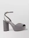 Prada Suede Block Heel Sandals With Open Toe In Gray