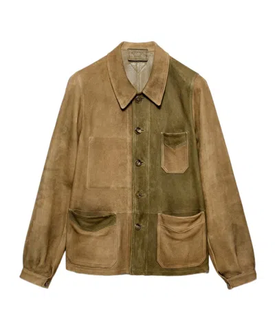 Prada Suede Blouson Jacket In Green