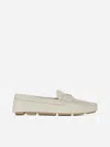 Prada Triangle Logo Suede Loafers In Ivory