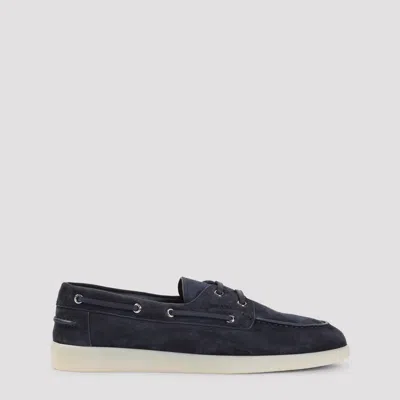 Prada Suede Boat Shoes With Laces In Black