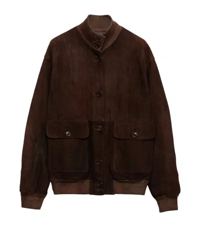 Prada Suede Bomber Jacket In Brown