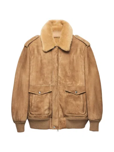 Prada Suede Bomber Jacket In Brown