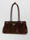 Prada Suede Shoulder Handbag With Adjustable Strap In Burgundy