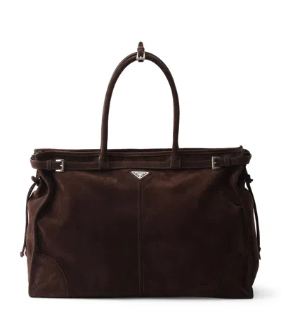 Prada Suede Bonnie Tote Bag In Brown