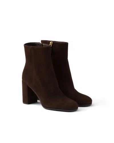 Prada Suede Booties In Brown