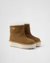 Prada Evolve Shearling-lined Suede Ankle Boots In Cinnamon