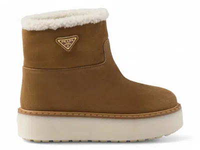 Pre-owned Prada Suede Booties (women's) Sneakers In Cinnamon In Brown