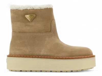 Pre-owned Prada Suede Booties (women's) Sneakers In Ecru In Sand
