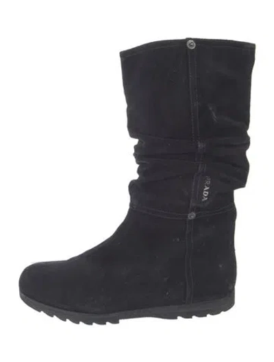Pre-owned Prada Suede Boots In Black