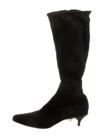 Pre-owned Prada Suede Boots In Black