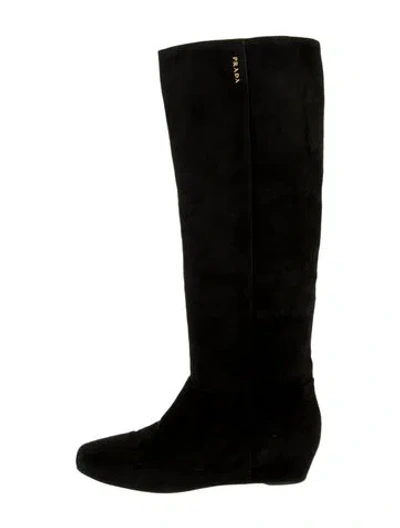 Pre-owned Prada Suede Boots In Black